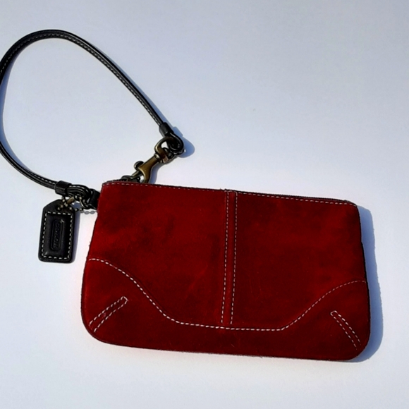Coach side zipper wristlet in maroon suede - Picture 2 of 4